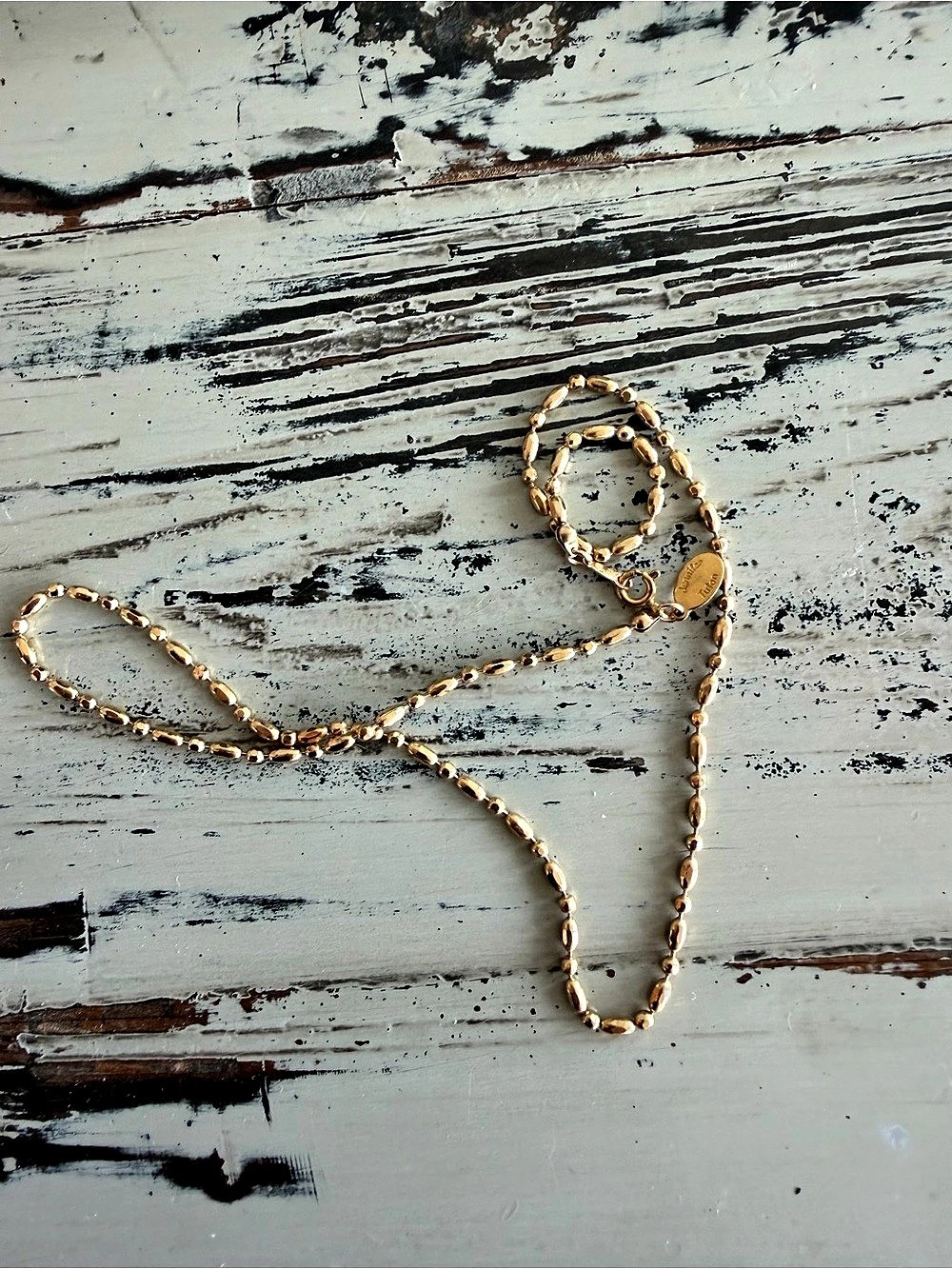 Jennifer Tuton 14k Gold-Vermeil Capsule Rice Bead Chain Necklace 17” New